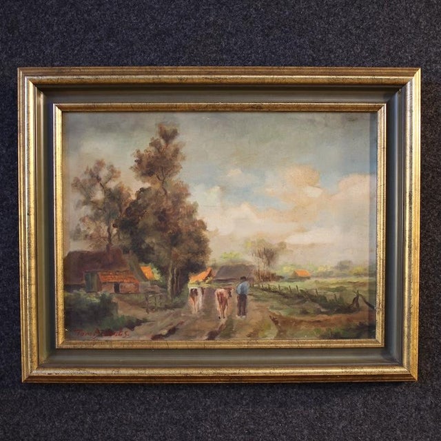 Flemish Artist, Bucolic Landscape Painting, 1950, Oil on Canvas For Sale - Image 13 of 13