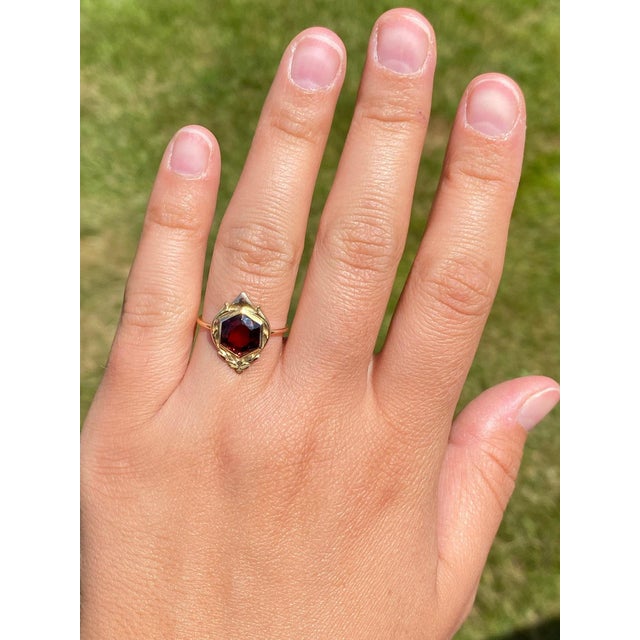 The West Park: Antique Hexagonal Shaped Garnet with Art Nouveau Frame For Sale - Image 9 of 10