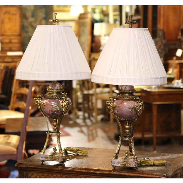Late 19th Century Pair of 19th Century French Louis XVI Marble and Gilt Bronze Cassolette Lamps For Sale - Image 5 of 12