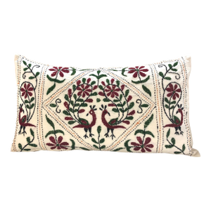 Green & Red Embroidery Indian Long Bolster Pillow