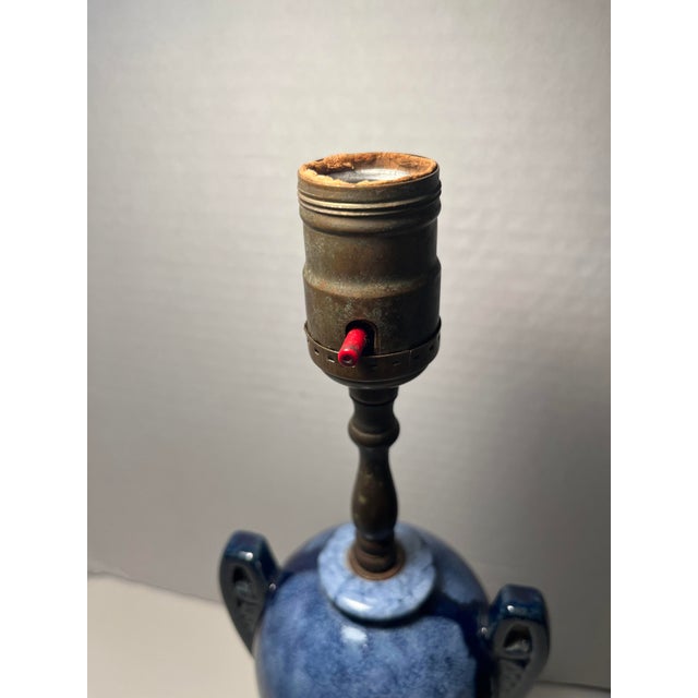 1930s Art Deco Cobalt Blue Ceramic Table Lamps Bronze Bases - a Pair For Sale In Los Angeles - Image 6 of 7
