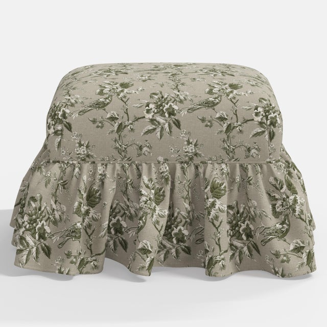 Cloth & Company Stoffer Home x Cloth & Company June Ottoman in Michigan Bird Toile Olive For Sale - Image 4 of 4