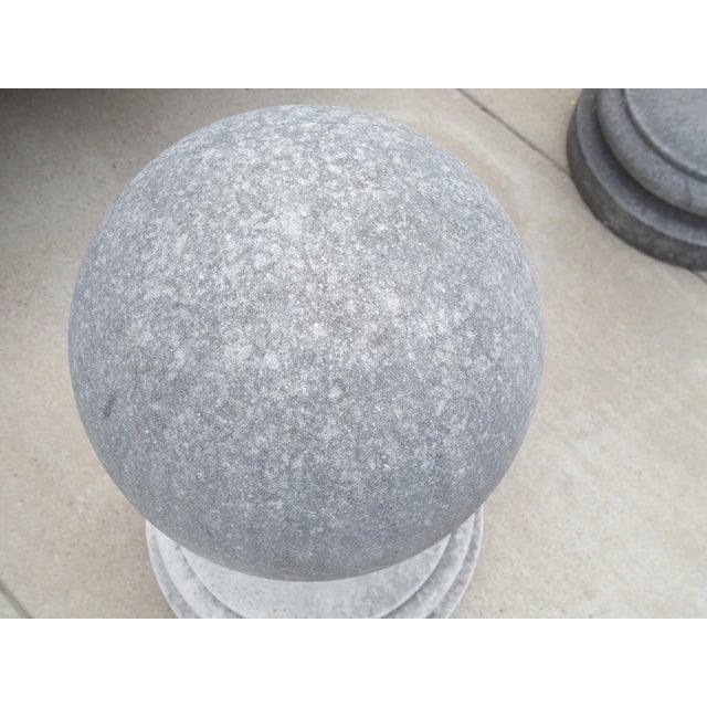 Italian Pair of Carved Limestone Ball Finials From Italy For Sale - Image 3 of 11
