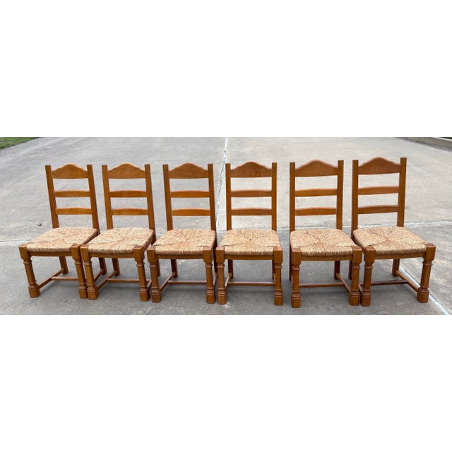 French Country Ladder Back Rush Seat Chairs - Set of 6 For Sale - Image 4 of 9