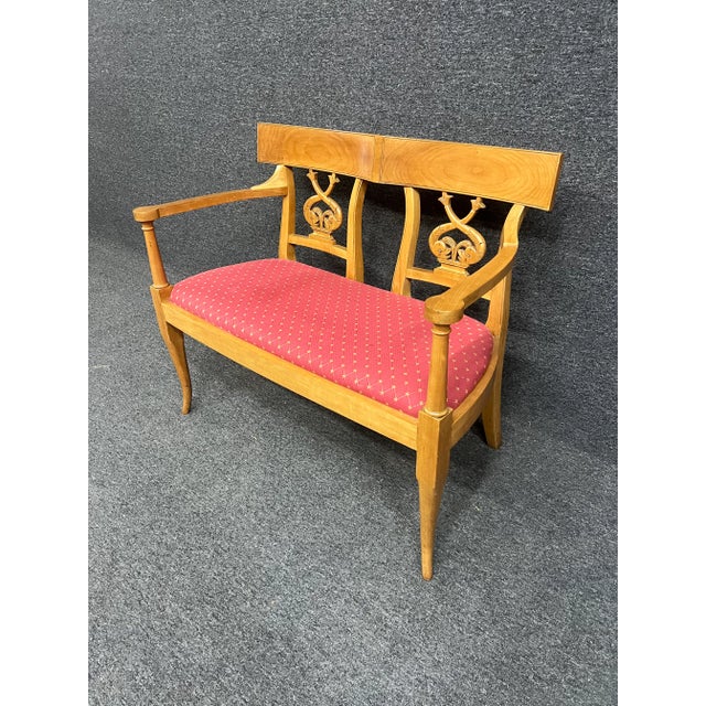 Wood Cherry Provincial Settee With Aldine Dolphins For Sale - Image 7 of 10