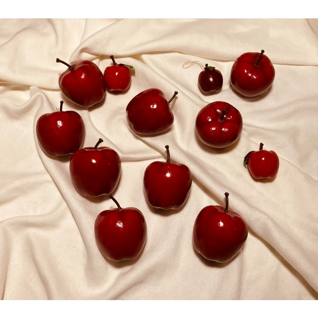 Assorted Vintage Holiday Glossy Red Papier-Mâché Apple Holiday Ornaments For Sale - Image 9 of 9