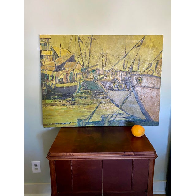 1980s Nanci Blair Closson Crowded Harbor Hand Signed Original Impasto Painting on Canvas Large For Sale In Cincinnati - Image 6 of 12