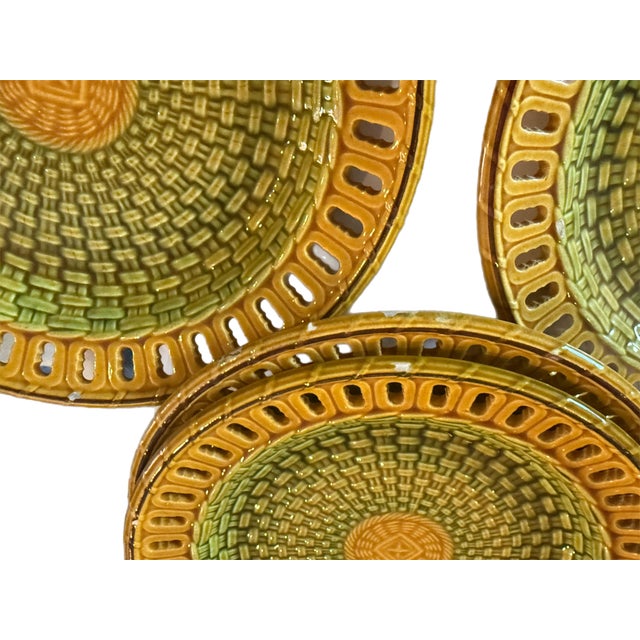 Antique 19th Century English Majolica 13 Pc Basketweave Dessert Service by Wittman & Roth, London For Sale - Image 12 of 12