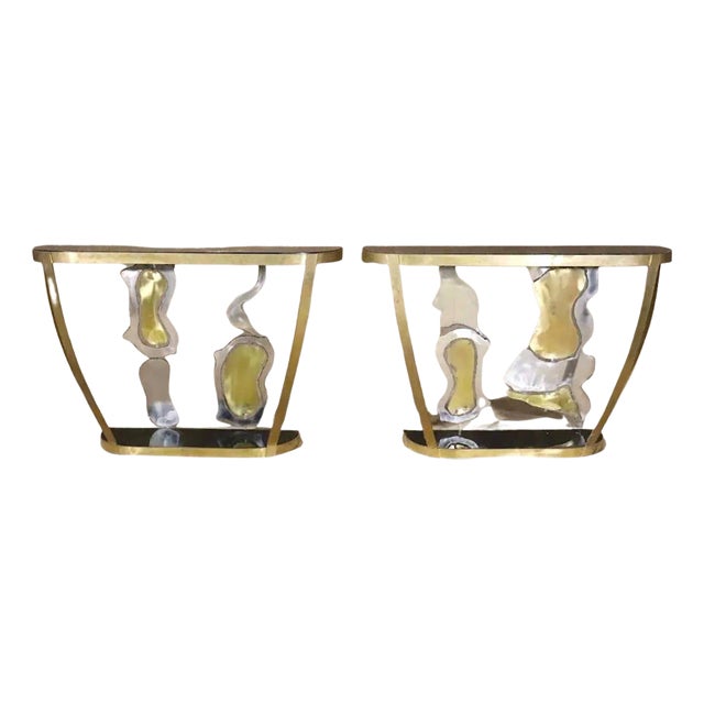Mixed Metal Console Tables - A Pair For Sale
