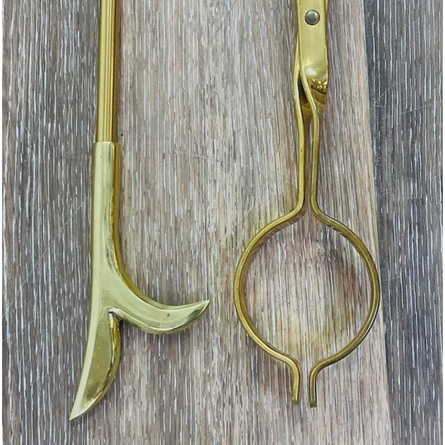 Brass Vintage Brass Duck Head Fireplace Tools and Stand French Maison Jansen Style For Sale - Image 8 of 12