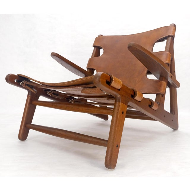 Hunting Chair in Teak Thick Leather Upholstery Lounge Chair MINT