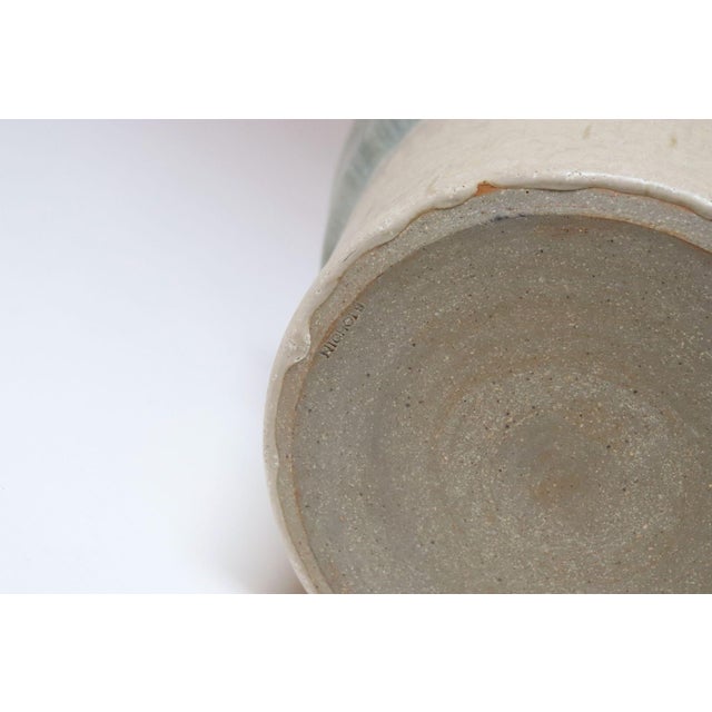 Vintage Beige and Light Blue Studio Pottery Planter Vase by Deanna Nichols For Sale - Image 14 of 15