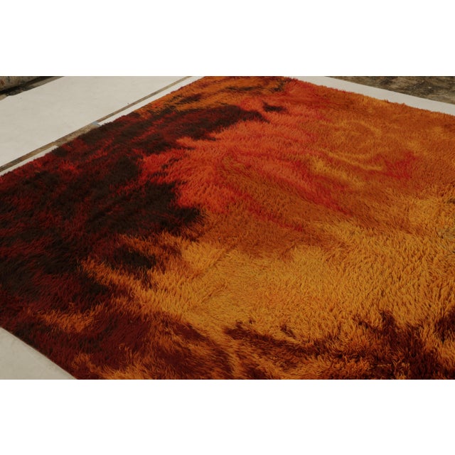 Rug & Kilim Vintage Ege Rya Scandinavian Rug in a Fiery Abstract Pattern by Rug & Kilim For Sale - Image 4 of 7