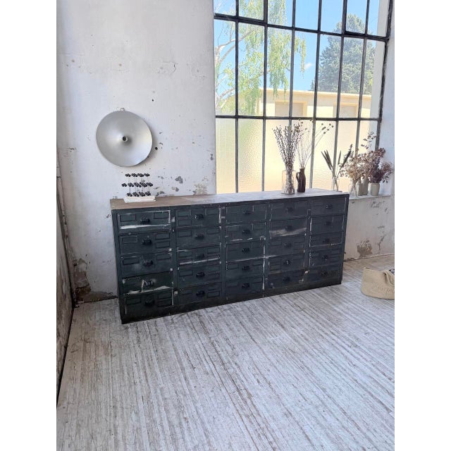 Blue Patinated Oak and Beech Workshop Cabinet with Drawers, 1950s For Sale - Image 9 of 18