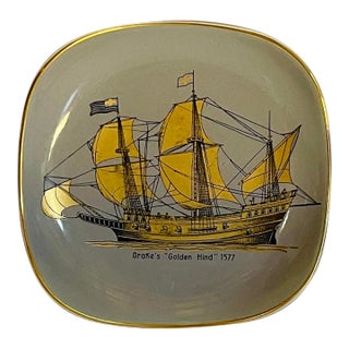 Vintage Gold Trimmed Sailing Ship Trinket Dish For Sale