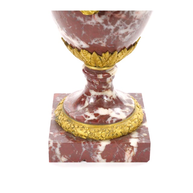 French Louis XVI Style Candelabra / White-Veined Red Marble & Gilt Bronze, 1885 For Sale - Image 9 of 18