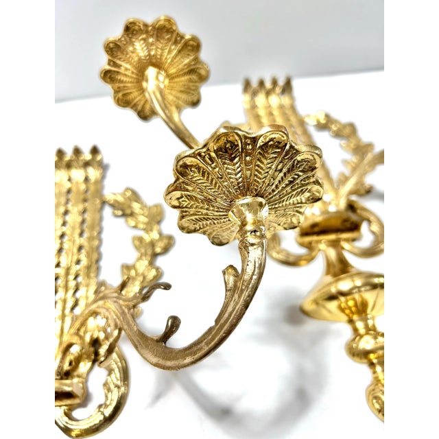 Vintage French Louis XVI Style Brass Wall Sconces – Pair For Sale - Image 11 of 12