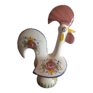 1950s Handpainted Ceramic Folk Art Rooster Figurine Made in Portugal