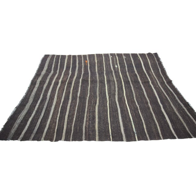 Contemporary 1960s Vintage Striped Brown Kilim Rug- 6′7″ × 8′8″ For Sale - Image 3 of 7
