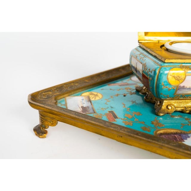 Goldenrod Gilded Bronze and Enameled Earthenware Inkstand For Sale - Image 8 of 10