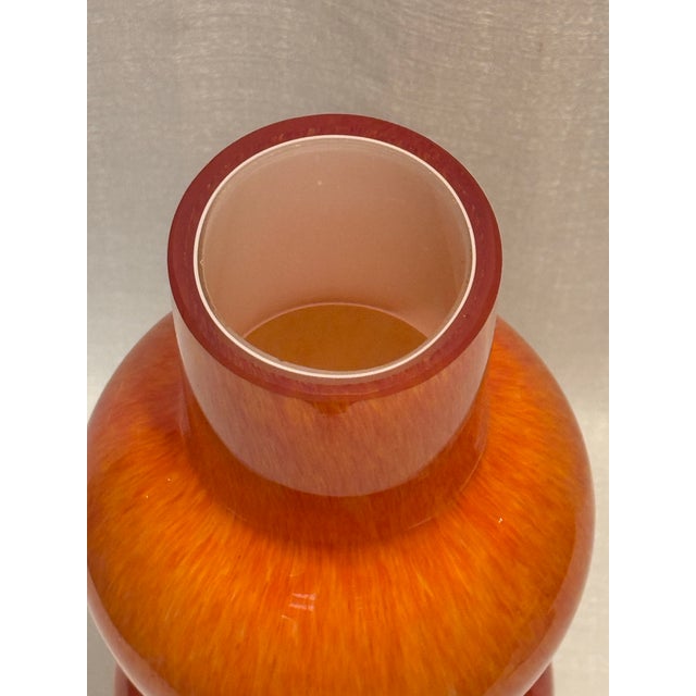 Late 20th Century Late 20th Century Modern Global Views Tangerine “ Macchia” Mottled Art Glass Triple Gourd Totem Vase by Turtle and Crane - Palm Beach Regency Style For Sale - Image 5 of 11