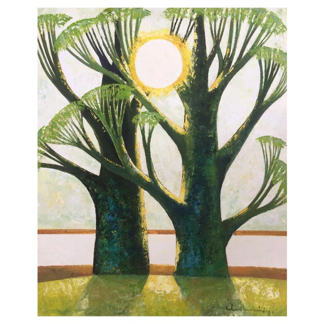 Laimdots Murnieks, Two Trees and the Sun, 2002, Oil on Cardboard For Sale