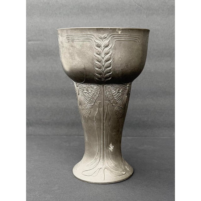 Signed Kayserzinn Art Nouveau Vase Designed by Hugo Leven. For Sale - Image 4 of 12