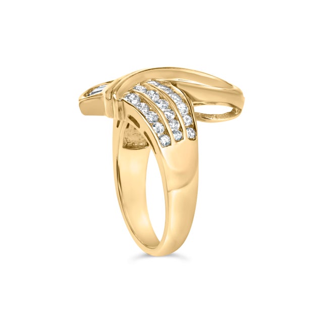 14K Yellow Gold 1 1/3 Cttw Channel Set Diamond Bypass Cocktail Ring (J-K Color, I1-I2 Clarity) - Rin For Sale - Image 4 of 7