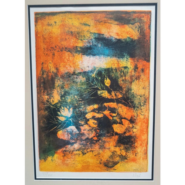 We are selling this bright and vivid Mid-Century Abstract lithograph print. This print is signed Hoi in pencil for Hoi...
