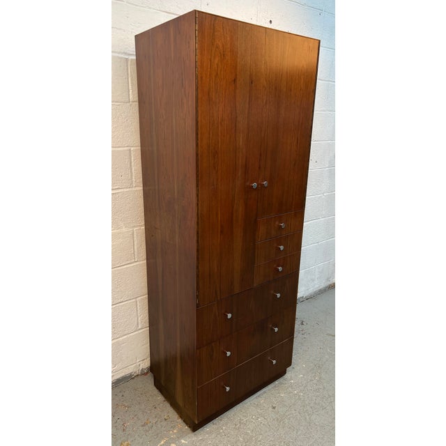 Directional Mid-Century Walnut and Chrome Armoire Dresser by Directional, Attributed For Sale - Image 4 of 11