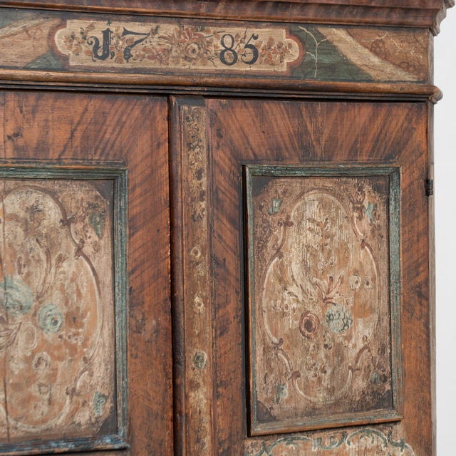Wood Original Hand-Painted Austrian Pine Two Door Armoire Dated 1785 For Sale - Image 7 of 18