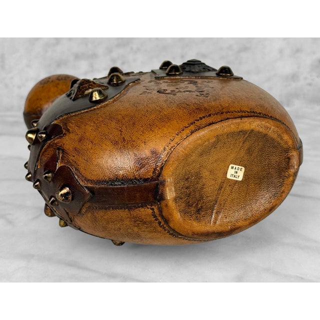 Vintage Italian Tooled Leather Wrapped Cognac Liquor Decanter W/ Stopper For Sale - Image 10 of 10