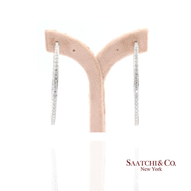 Metal 18k(750) Solid White Gold Natural Diamond Hoop Earrings in and Out Diamond For Sale - Image 7 of 10