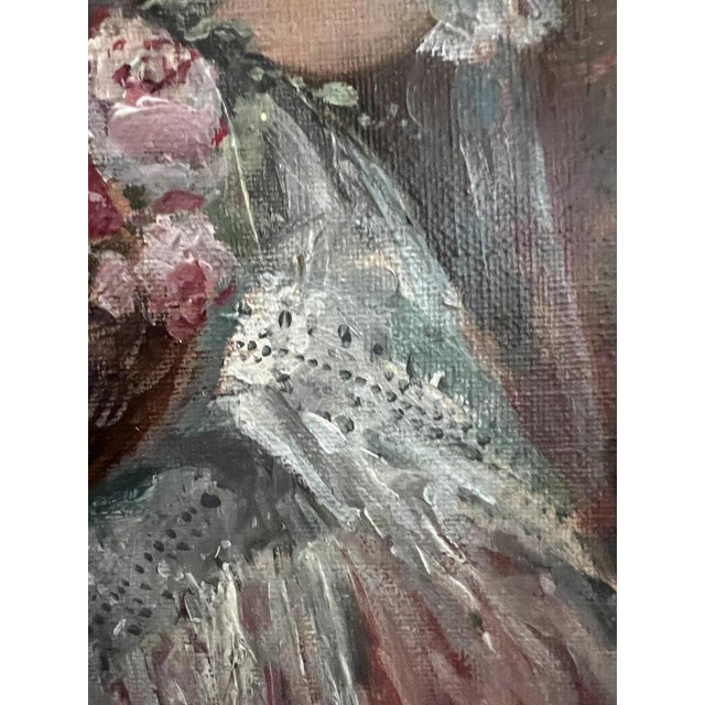 L. Rubia, Young Woman with Shawl and Basket of Flowers, Oil on Canvas, 1920s For Sale - Image 9 of 12