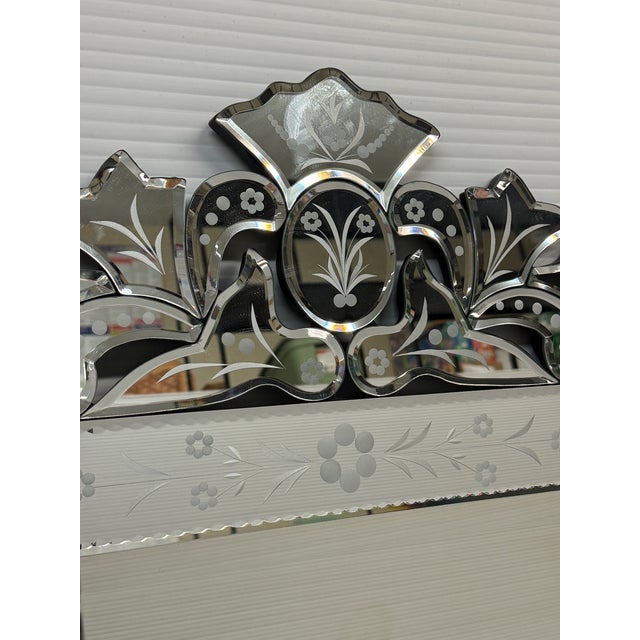 Venetian Cut + Etched Glass Gypsy Wall Mirror For Sale In San Francisco - Image 6 of 14