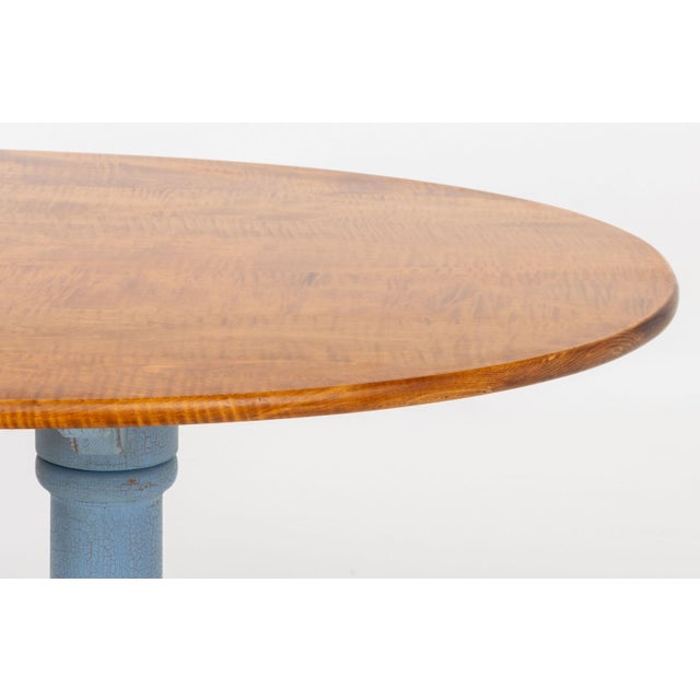 Modern Tiger Maple Top Blue Painted Dining Table For Sale - Image 3 of 8