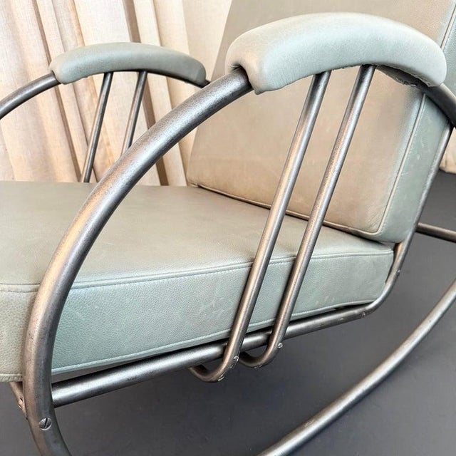 1930s 1930s Art Deco Steel and Leather Rocking Chair by Wolfgang Hoffman For Sale - Image 5 of 10