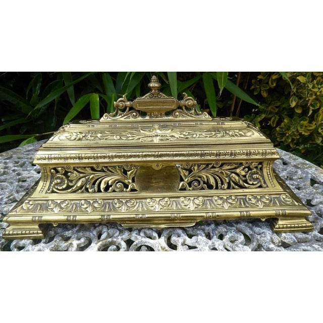Large Antique Ornate Brass Inkwell, 1820 For Sale - Image 13 of 14
