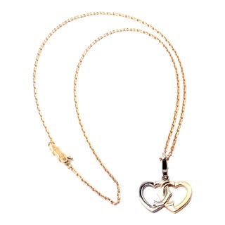 Cartier 18K Rose & White Gold Double C Heart Pendant Chain Necklace For Sale