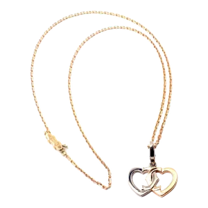 Cartier 18K Rose & White Gold Double C Heart Pendant Chain Necklace