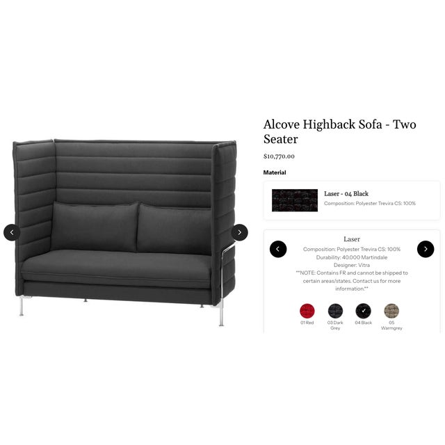 Vitra Alcove Highback Sofa - Two Seater (Sound Dampening / Privacy) Dimensions: 63.75" W x 33.75" D x 53.5" H | Seat:...