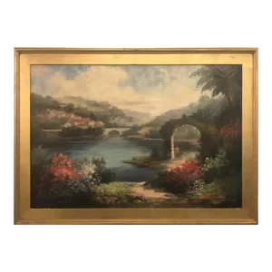 Americana Landscape Oil on Canvas Painting Signed P. Paul, Framed