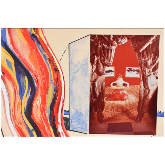 Surrealism 1975 Liquid and Gaseous Television Surrealism Red Lithograph With Collage Salvador Dalí For Sale - Image 3 of 6