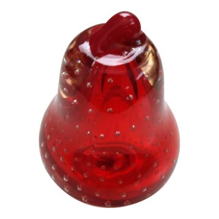 Red Controlled Bubble Handblown Glass Pear For Sale