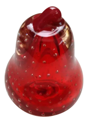 Red Controlled Bubble Handblown Glass Pear