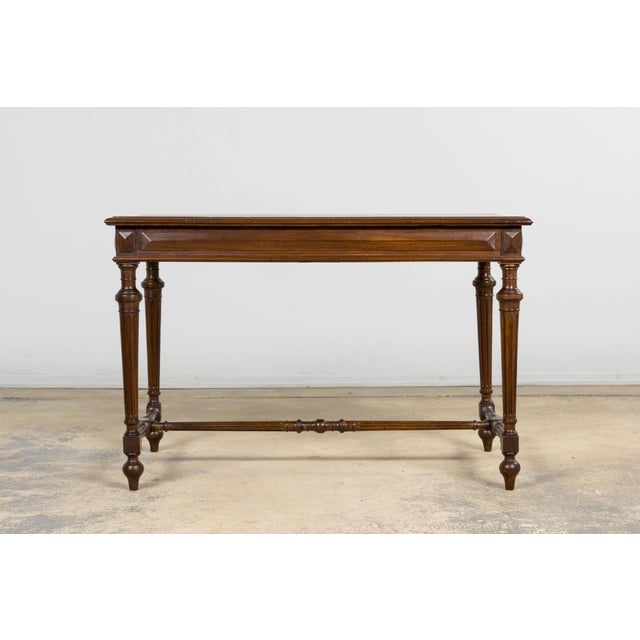 French Late 19th Century French Louis XVI Style Walnut Writing Table With Side Drawers For Sale - Image 3 of 18