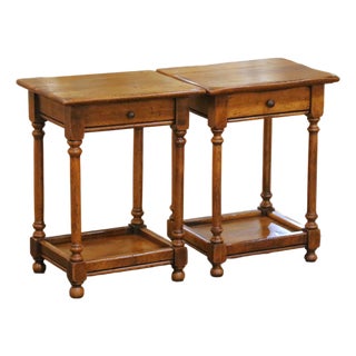 Pair of Mid-Century French Louis XIII Style Normandy Oak Side Tables For Sale