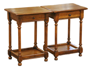 Pair of Mid-Century French Louis XIII Style Normandy Oak Side Tables