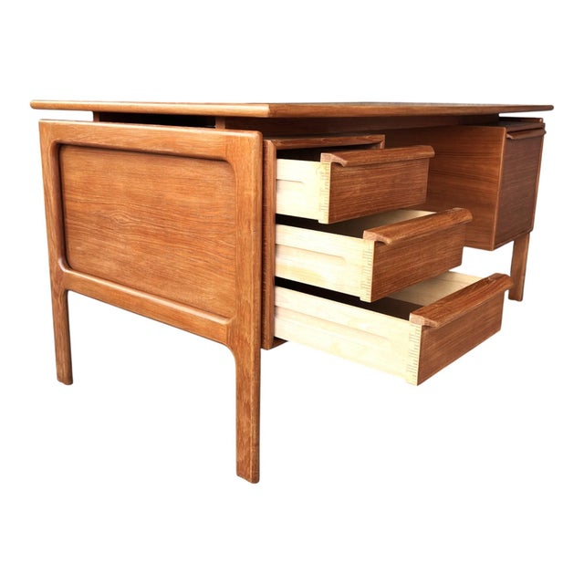 1960s 1960s Danish Modern Teak Floating-Top Desk With Pedestal Base and Drawers For Sale - Image 5 of 12