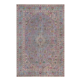 Boho Chic 1990's Vintage Gray/Blue Wool Rug - 6'4'' X 9'7'' For Sale
